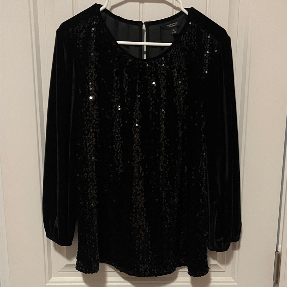 Simply Vera Vera Wang Black Velvet Sequin Blouse
